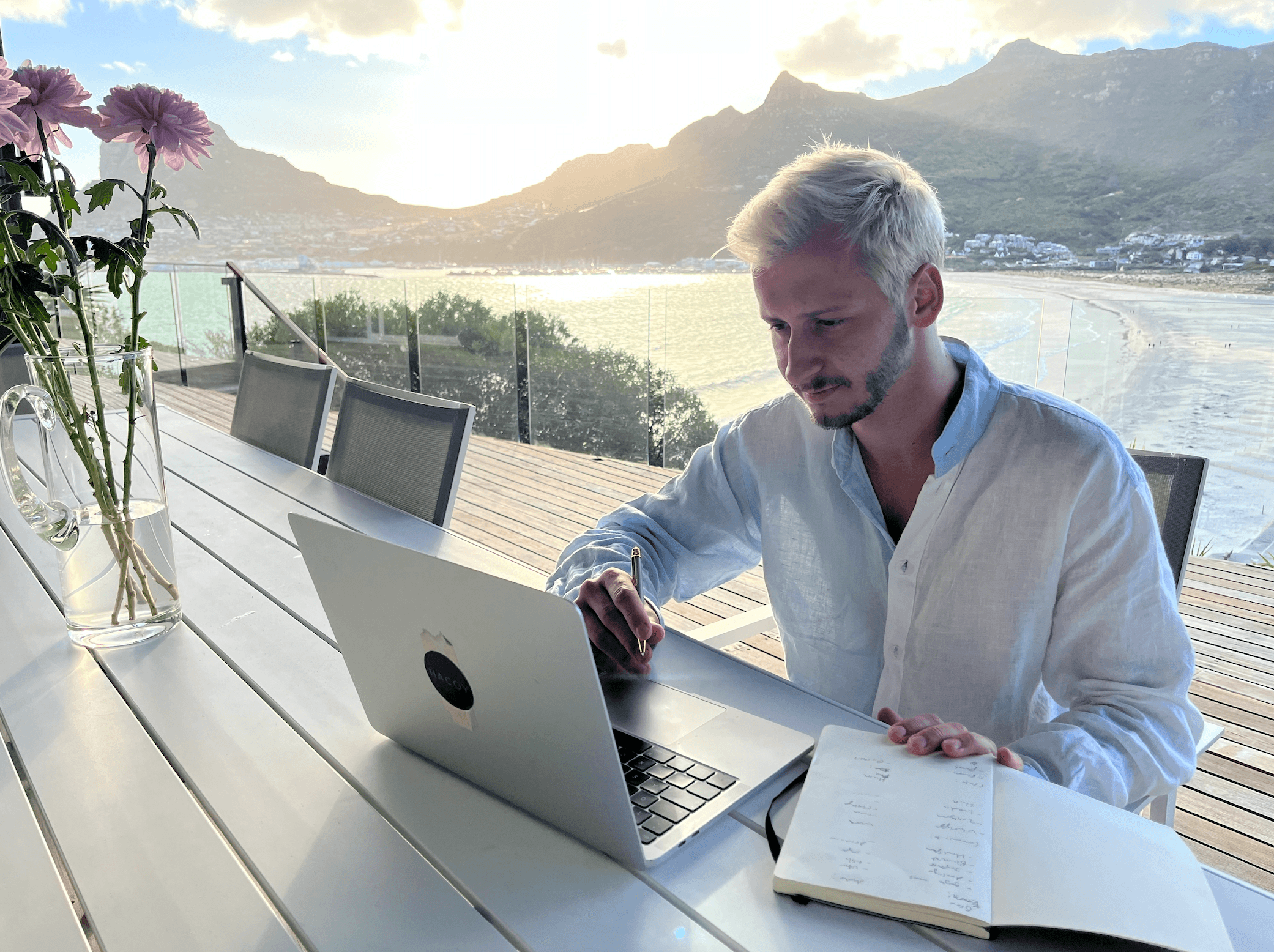 Maximilian Alexander Rupp working on laptop in Cape Town