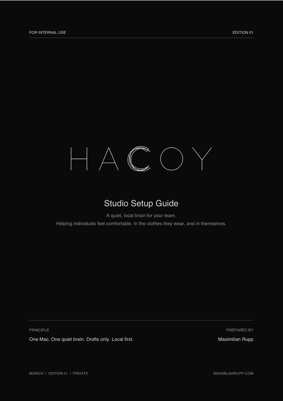 Example Studio Setup Guide cover, made for HACOY