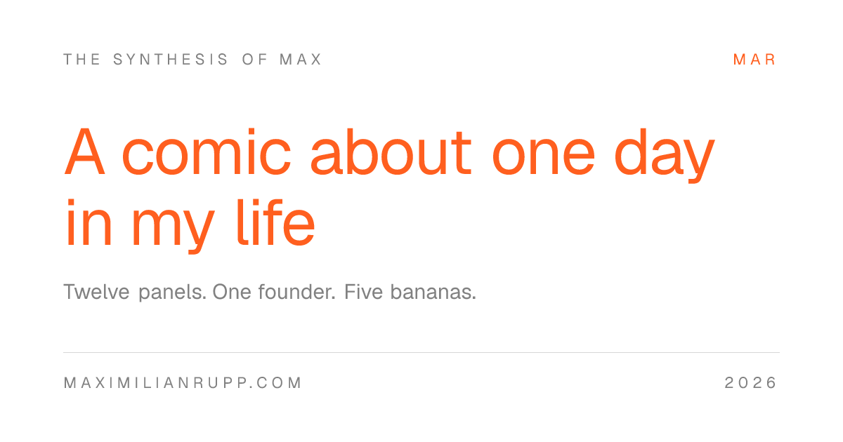 The Synthesis of Max, a twelve panel comic about one day in the life of Maximilian Alexander Rupp